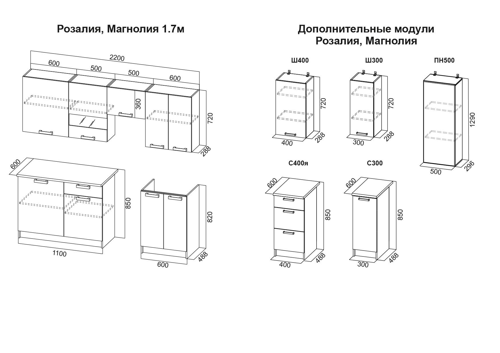 Кухонный гарнитур Магнолия 1.7